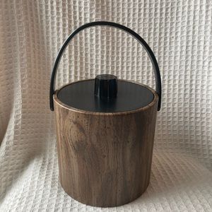 Vintage Irvinware Woodgrain Look Ice Bucket With Black Lid And Handle